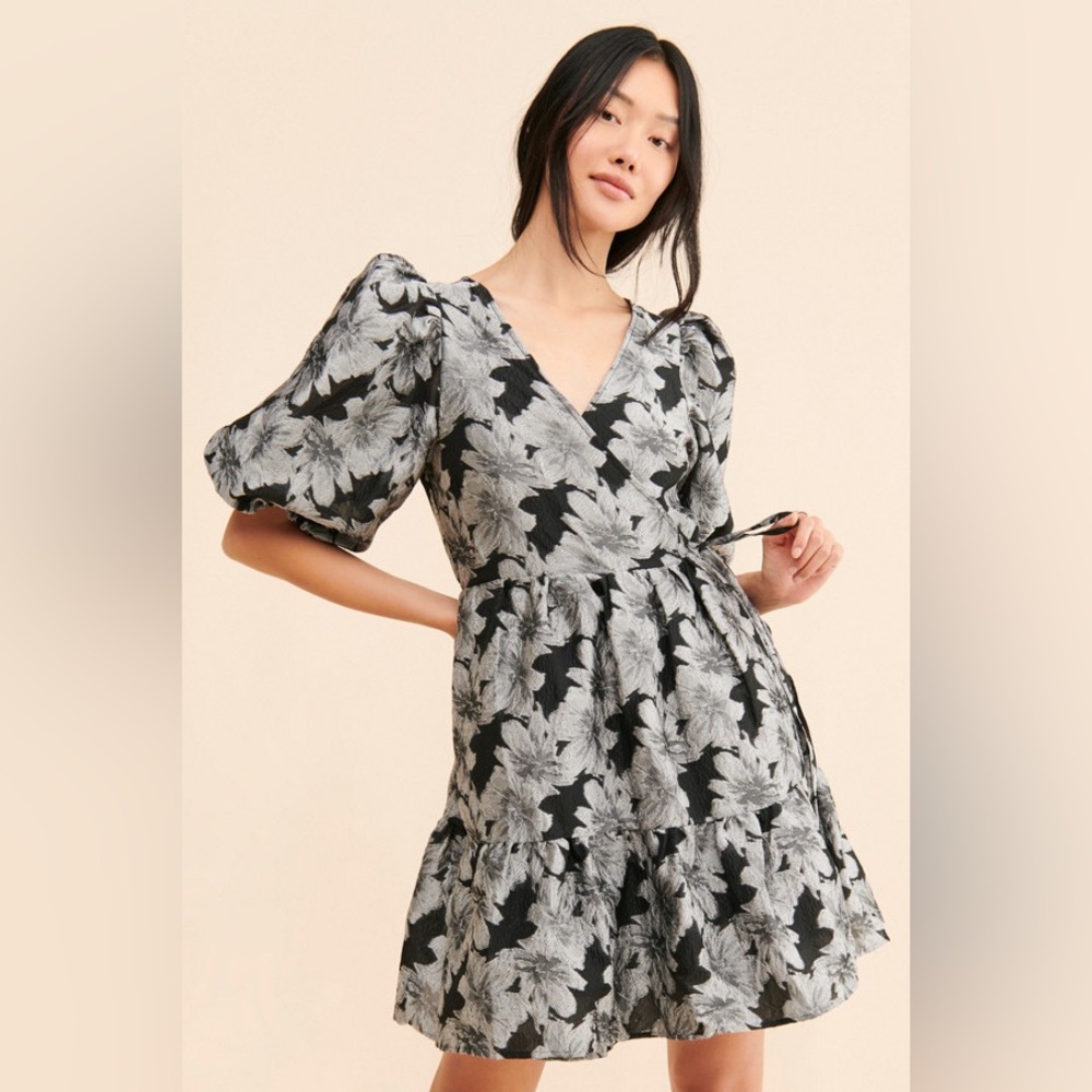 Just Female Floral Jacquard Wrap Pam Dress